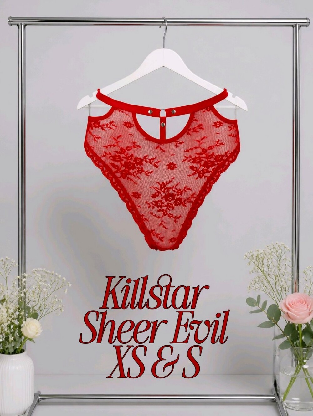 Killstar ✦ Sheer Evil Panty ✦ Red Lace Gothic Mesh Floral Briefs Cut-Outs NWT
